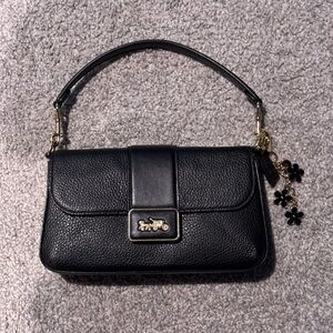 Coach Black Leather Shoulder Bag with Gold Accents